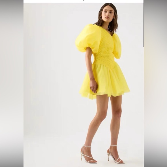 AJE DAWN RUCHED MINI DRESS YELLOW SIZE 8 - Picture 1 of 5